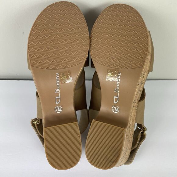 CL By Laundry Dream Girl Nubuck Cork Wedge Sandals Sz 7 Nude NEW - Picture 6 of 7